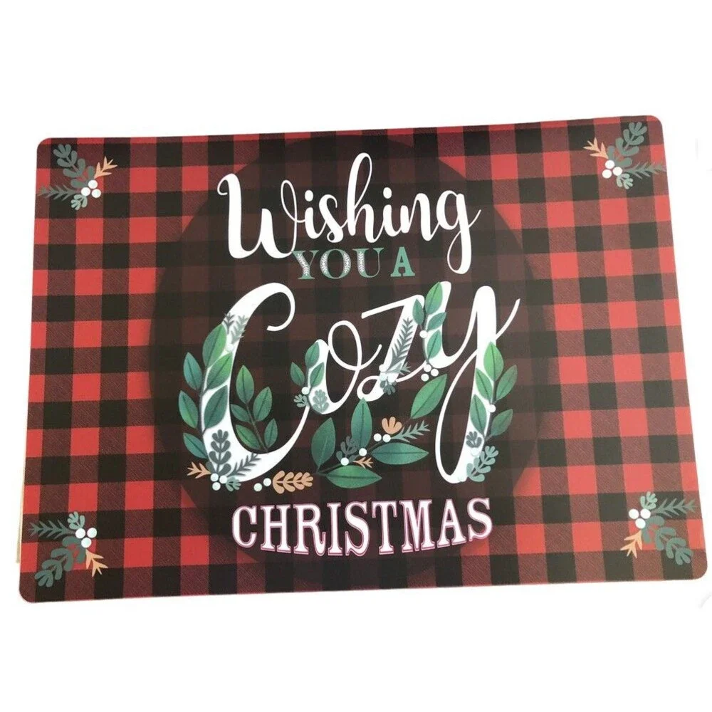 Christmas Vinyl Foam Back Placemats Set of 4 Wishing You a Cozy Christmas